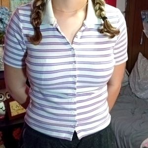 White pink and blue polo shirt